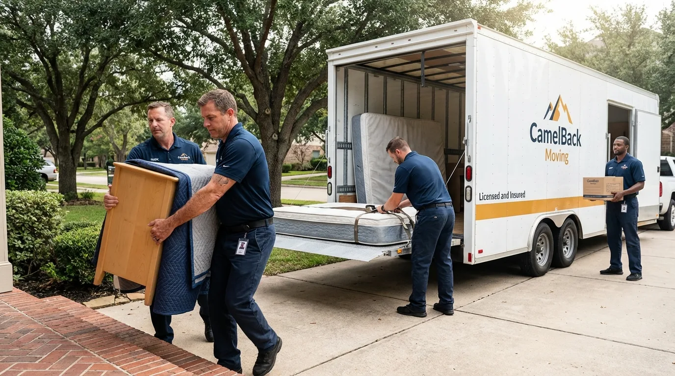 Crew loading residential truck for cross-state move from Mooresville, IN