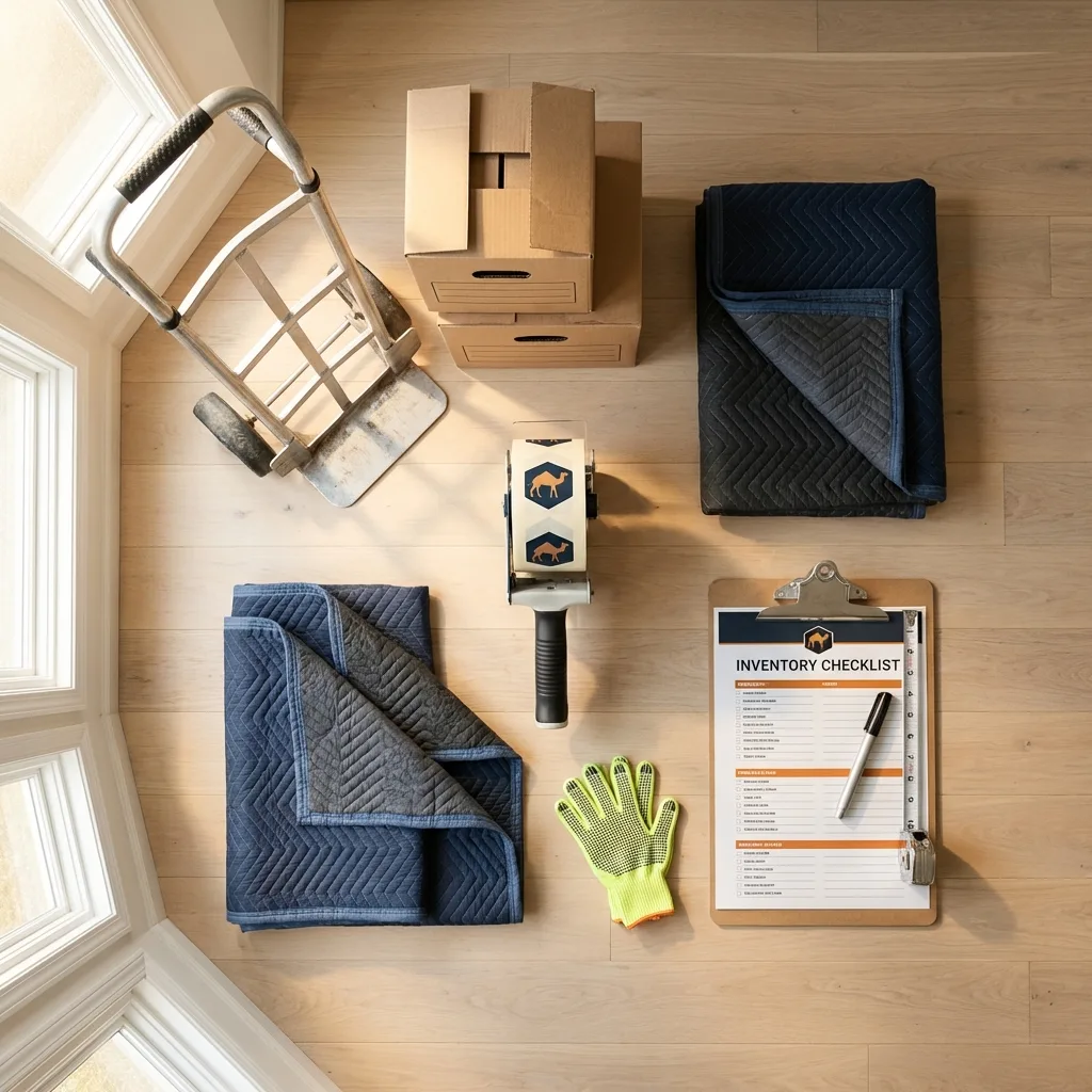 Professional moving supplies and packing materials layout for Mooresville residential relocations